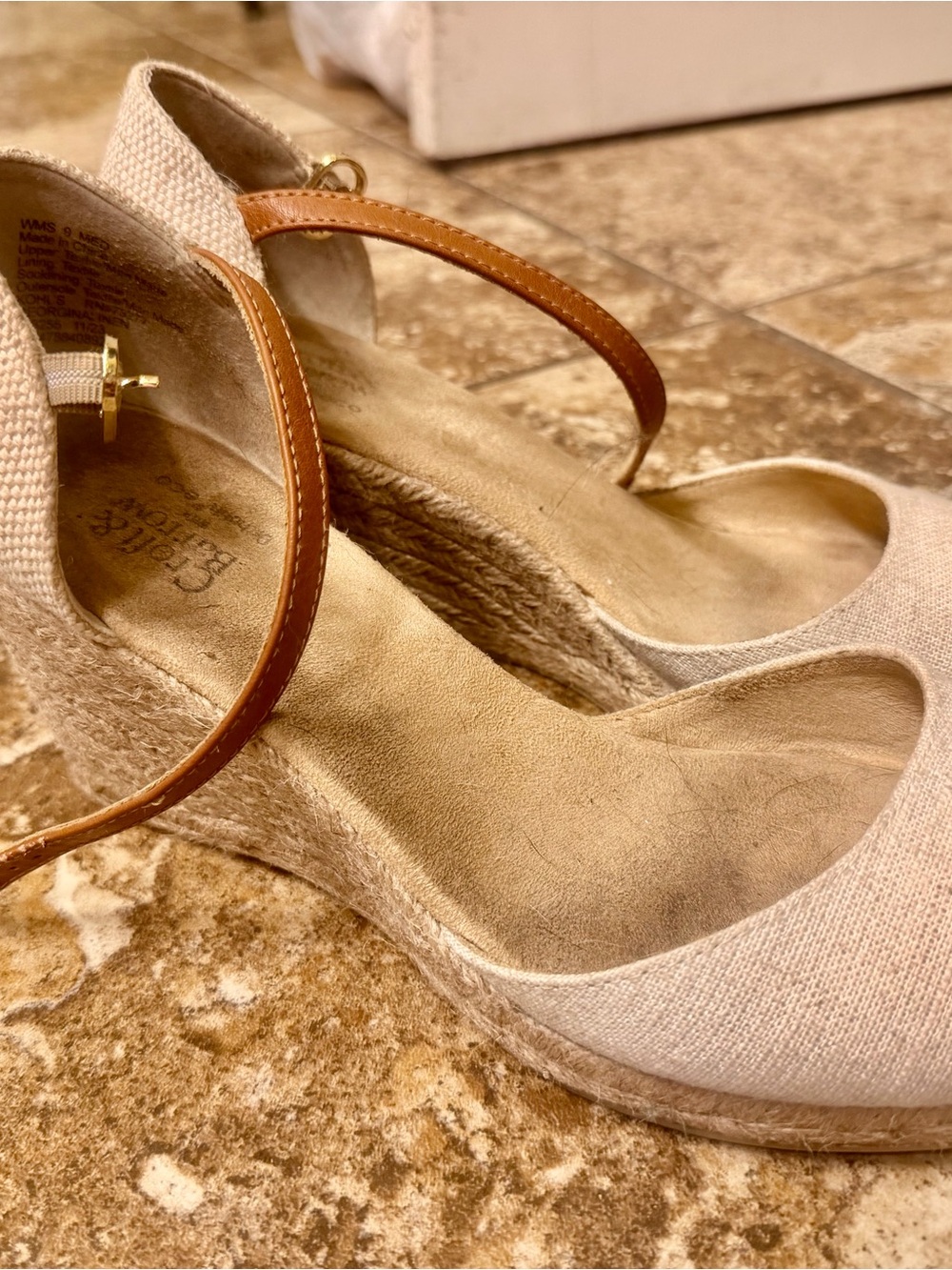 croft & barrow Beige Canvas Espadrille Wedge with Tan Strap
